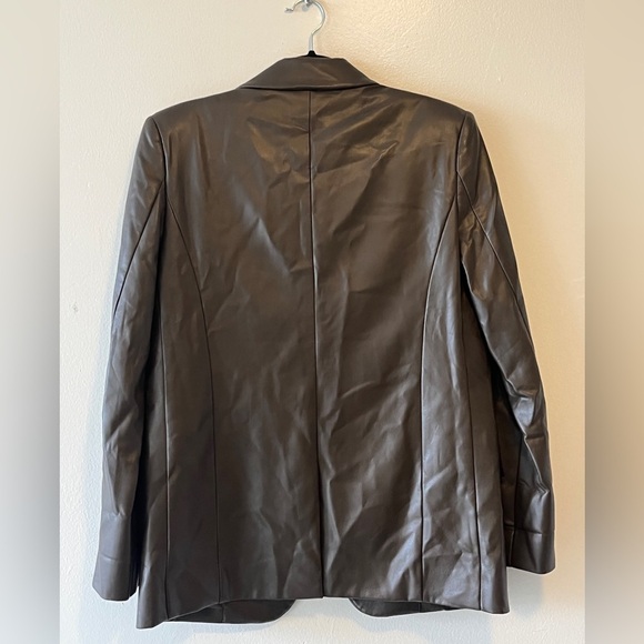 Oak and Fort Vegan Leather Blazer Dark Brown Size XS Oversized Fall Casual - Picture 3 of 11